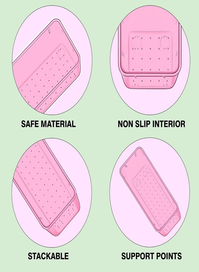 الكبريت مجموعة فواصل أدراج الحمام من سولفار، 4 قطع، منظمات بلاستيكية لأدوات التجميل، صناديق تخزين لصينية أدوات التجميل (1 صغير + 1 متوسط + 1 كبير + 1 كبير جدًا) - وردي - Image 4